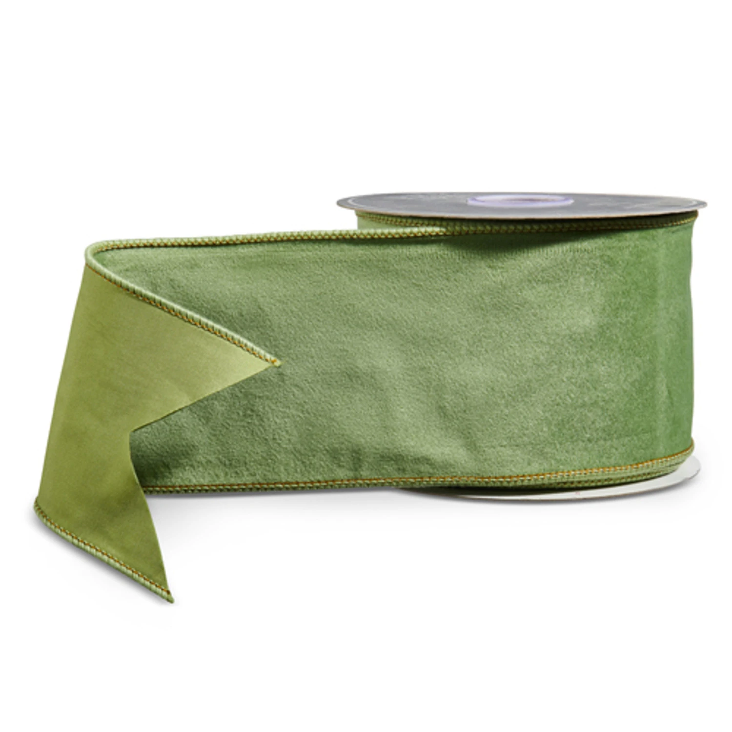 Raz 4" Sage Green Velvet Wired Christmas Ribbon R4552166 4 Raz 4" Sage Green Velvet Wired Christmas Ribbon R4552166 - Image 2