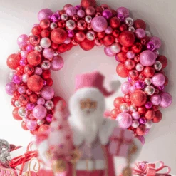 Raz 24" Red And Pink Multicolor Ball Ornament Christmas Wreath W4402429