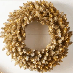 Raz 30" Gold Silver Tinsel LED Lighted Christmas Wreath W4509694