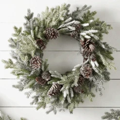 Raz 28" Iced Pinecone And Greenery Christmas Wreath W4511629