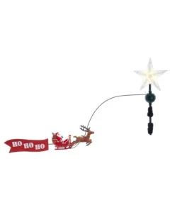 Kurt Adler 19.7" Lighted LED Star With Rotating Santa And Sleigh Christmas Tree Topper AD3001