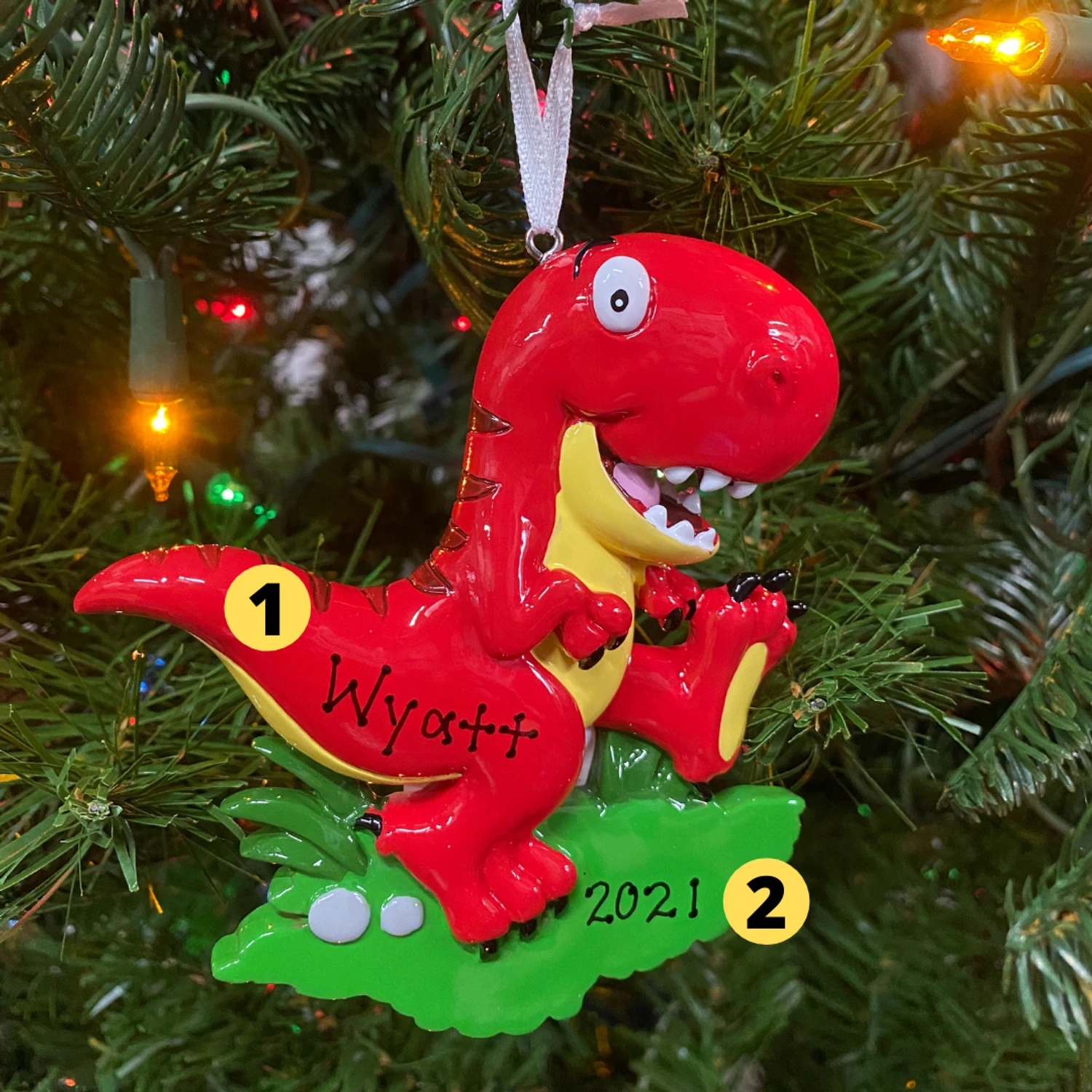 Red T-Rex Dinosaur Personalized Christmas Ornament OR816-A 3 Red T-Rex Dinosaur Personalized Christmas Ornament OR816-A