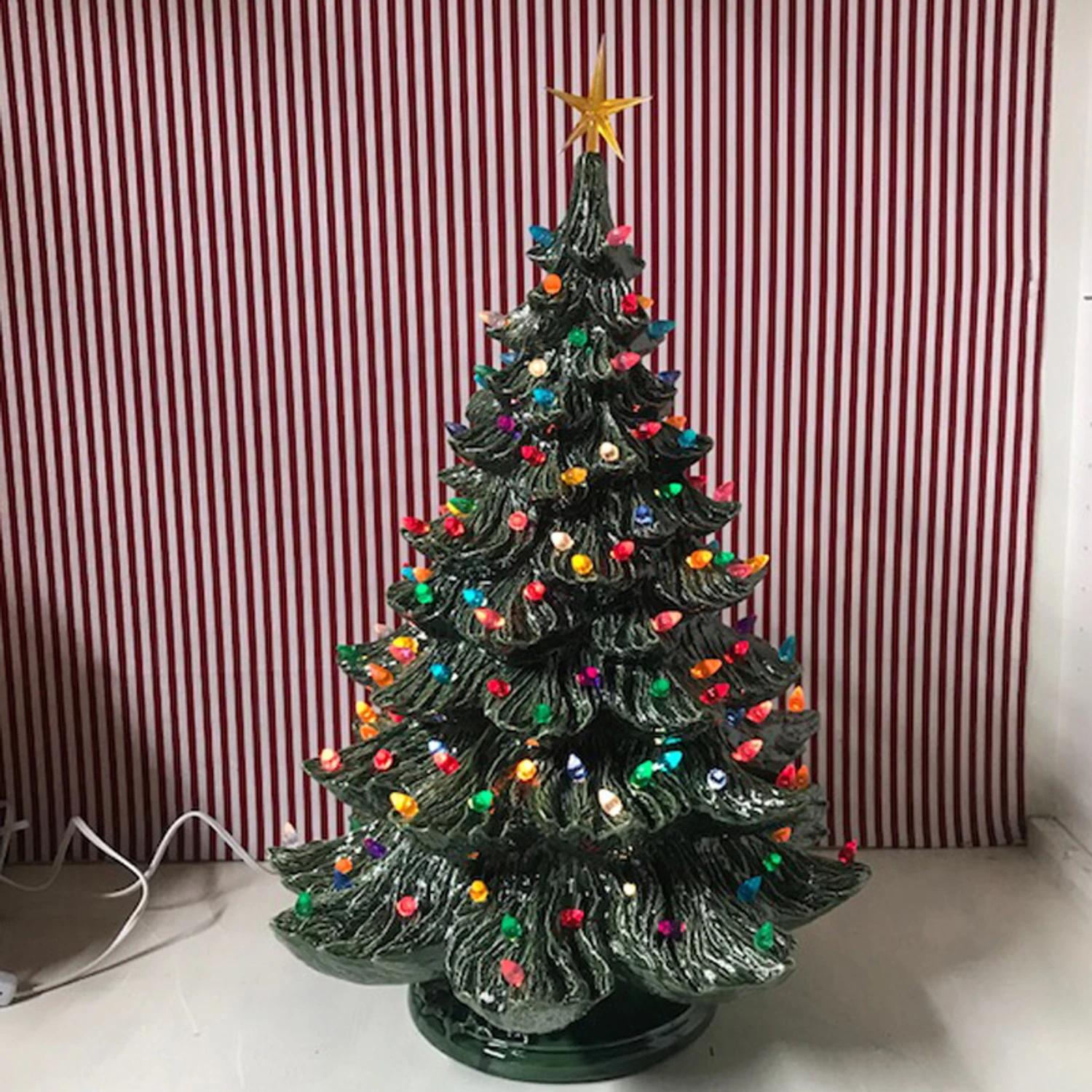 Large Lighted Green Ceramic Christmas Tree 23" 3 Large Lighted Green Ceramic Christmas Tree 23"