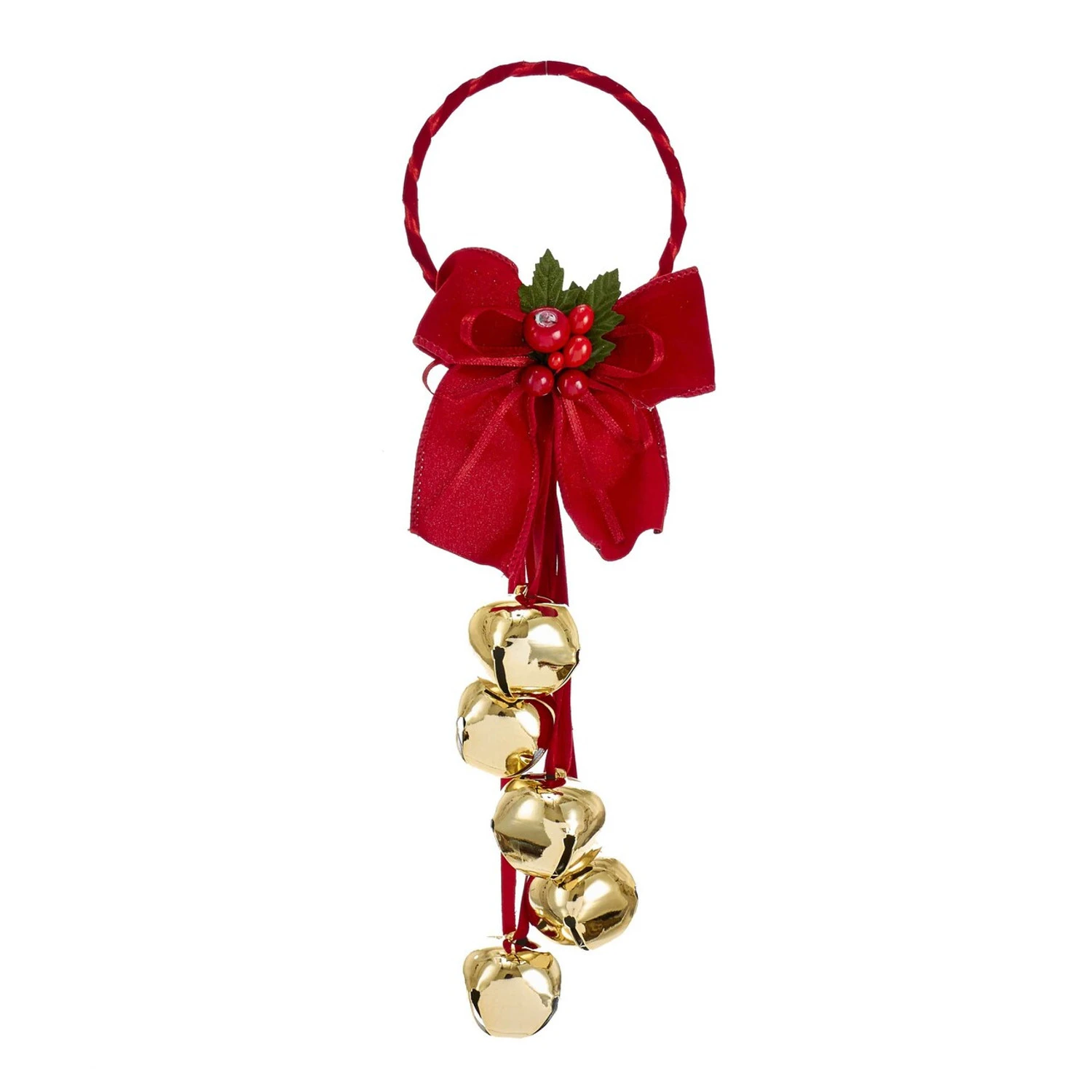 12.5" Jingle Bells With Dark Red Bow Door Hanger Christmas Ornament J8185 3 12.5" Jingle Bells With Dark Red Bow Door Hanger Christmas Ornament J8185