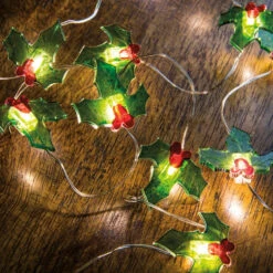 Primitives By Kathy 42" Battery Operated Lighted Holly Wire Christmas Lights 29322