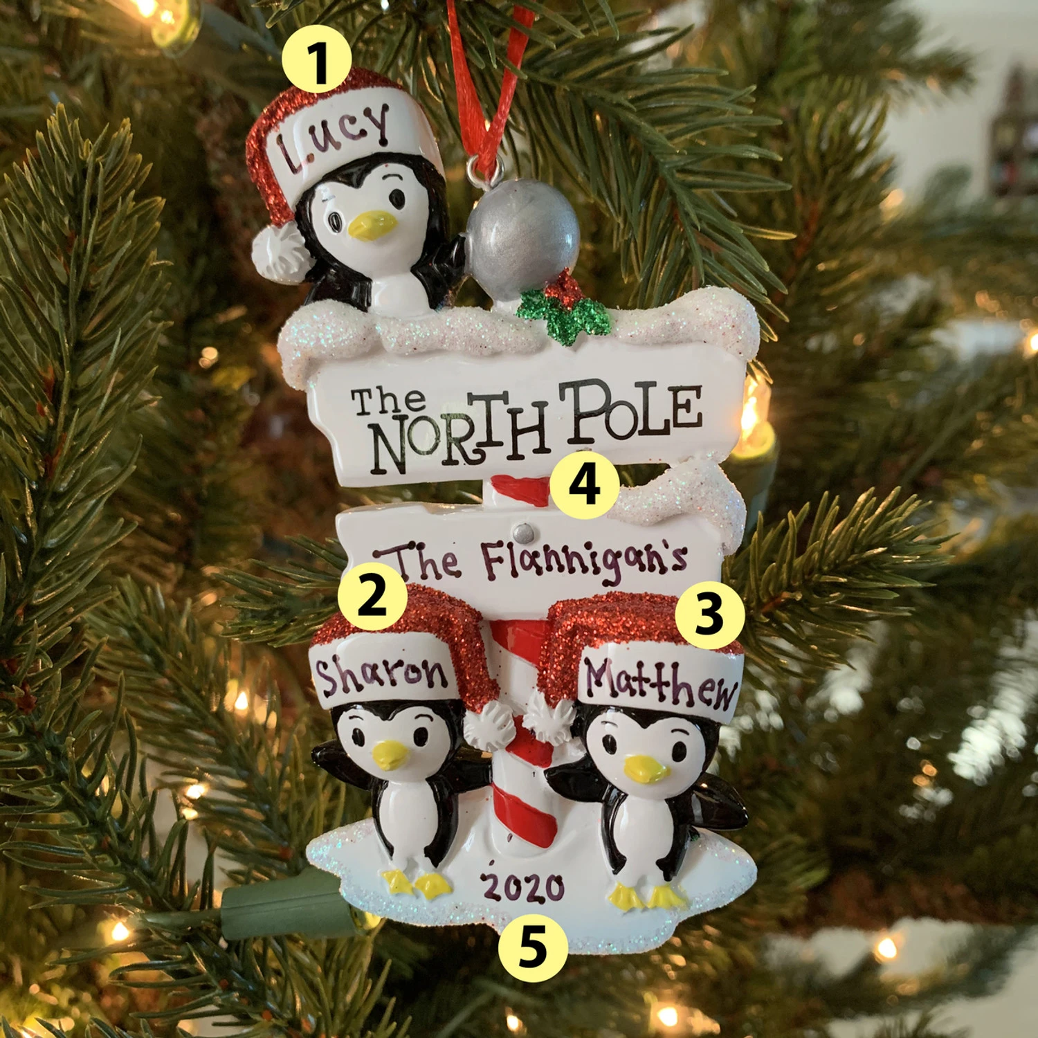 Penguin Family Of 3 At The North Pole Personalized Christmas Ornament OR1739-3 3 Penguin Family Of 3 At The North Pole Personalized Christmas Ornament OR1739-3