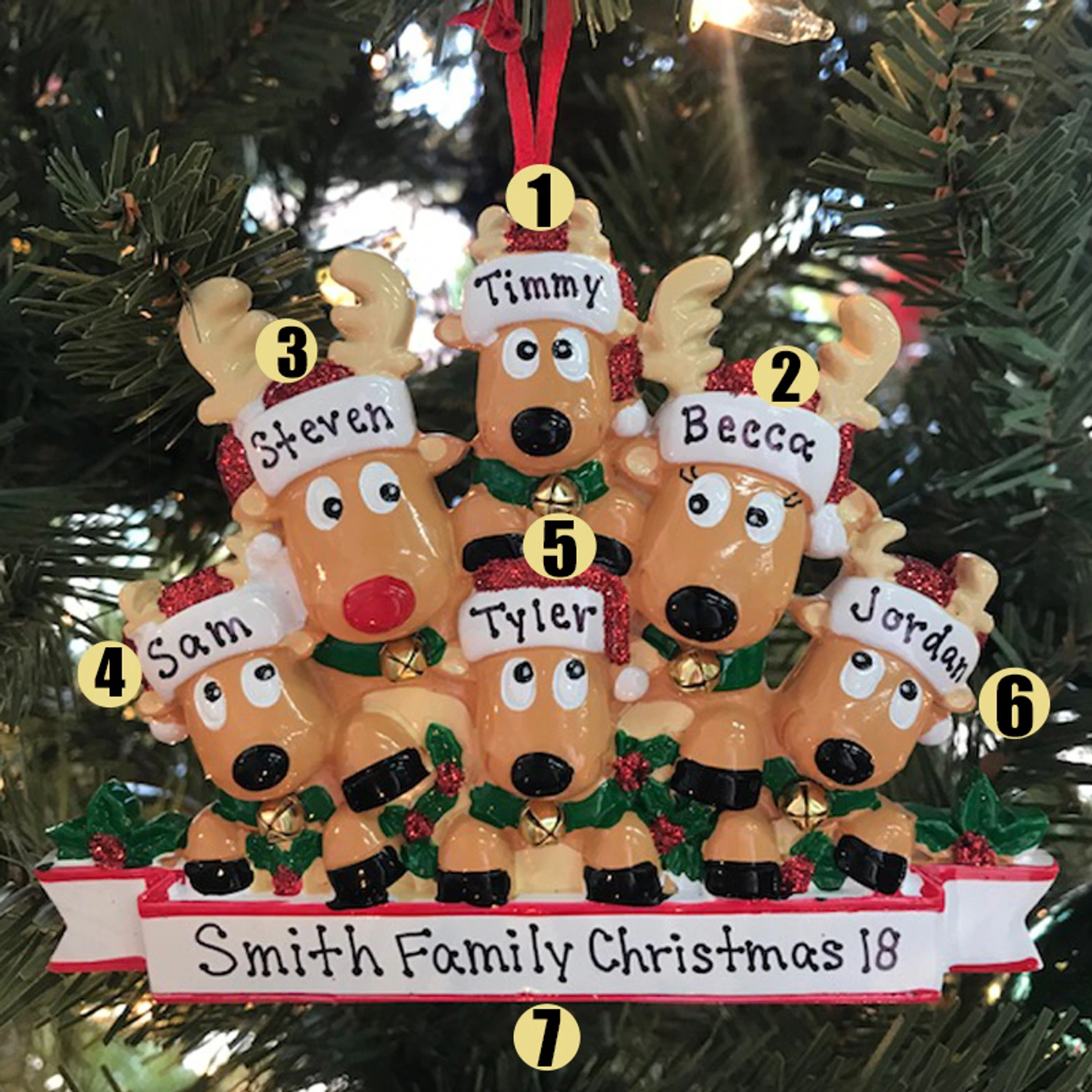 Reindeer Family Of 6 Personalized Christmas Ornament 4 Reindeer Family Of 6 Personalized Christmas Ornament - Image 2