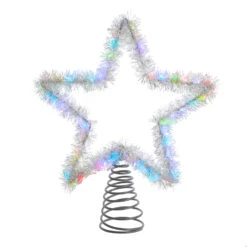 12.2" LED Lighted Silver Tinsel Star Christmas Tree Topper AD1022RGB