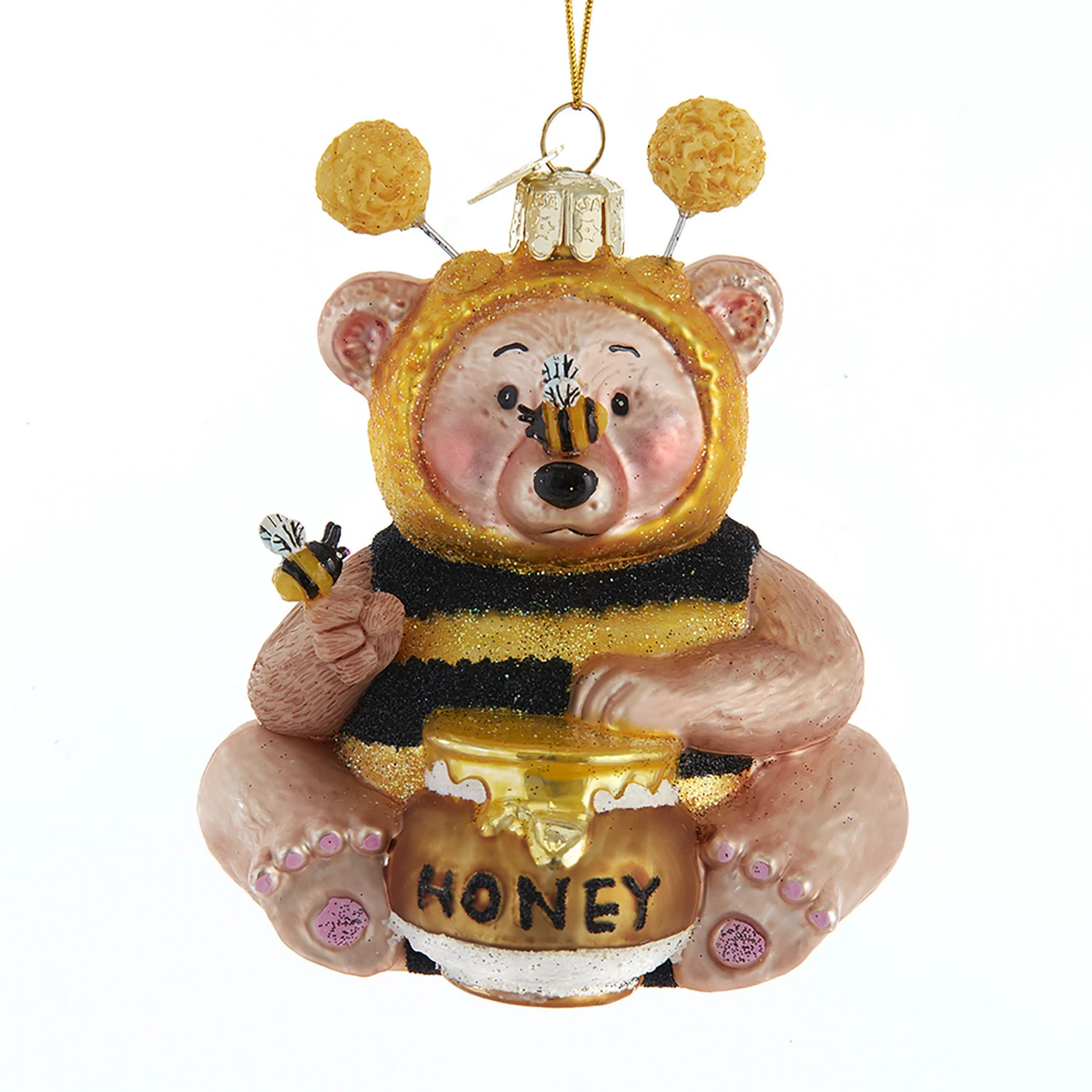 4.25" Noble Gems Bee Honey Bear Glass Christmas Ornament NBX0020 3 4.25" Noble Gems Bee Honey Bear Glass Christmas Ornament NBX0020