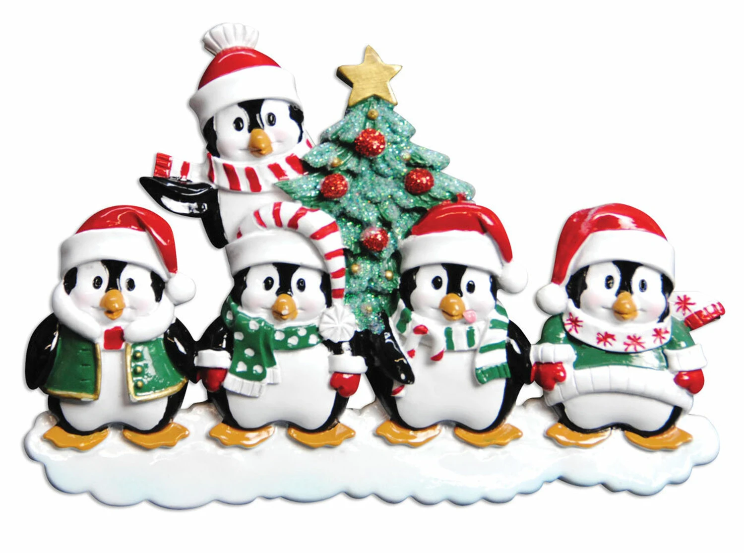Family Personalized Christmas Ornament With 5 Penguins 5 Family Personalized Christmas Ornament With 5 Penguins - Image 3