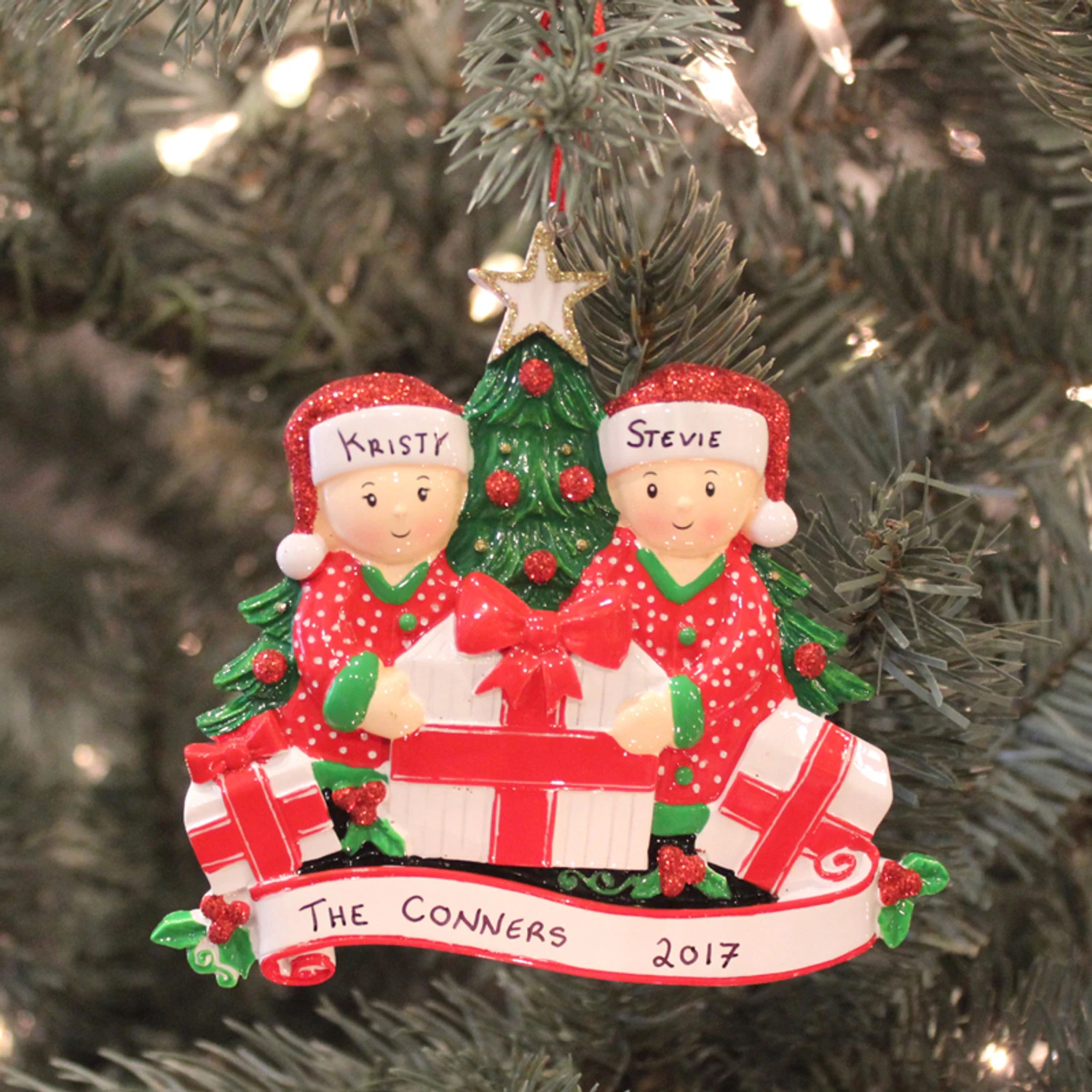 Couple Opening Presents Personalized Christmas Ornament OR1523-2 4 Couple Opening Presents Personalized Christmas Ornament OR1523-2 - Image 2