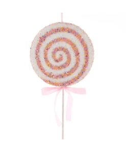 Kurt Adler 21" Large Pink And White Sprinkled Lollipop Christmas Tree Pick D4422