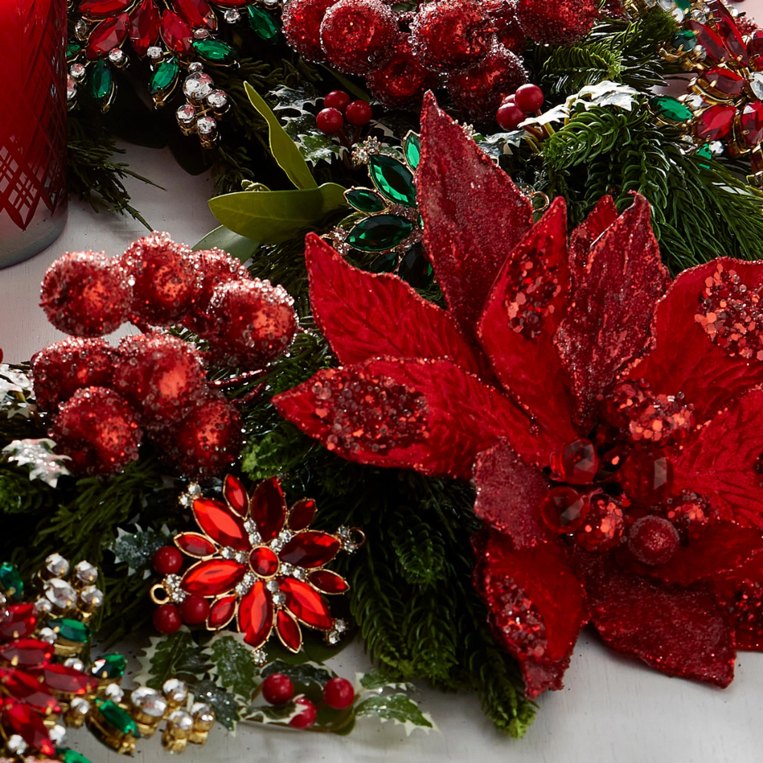 Raz 19" Red Beaded Large Poinsettia Christmas Tree Pick F4448004 3 Raz 19" Red Beaded Large Poinsettia Christmas Tree Pick F4448004