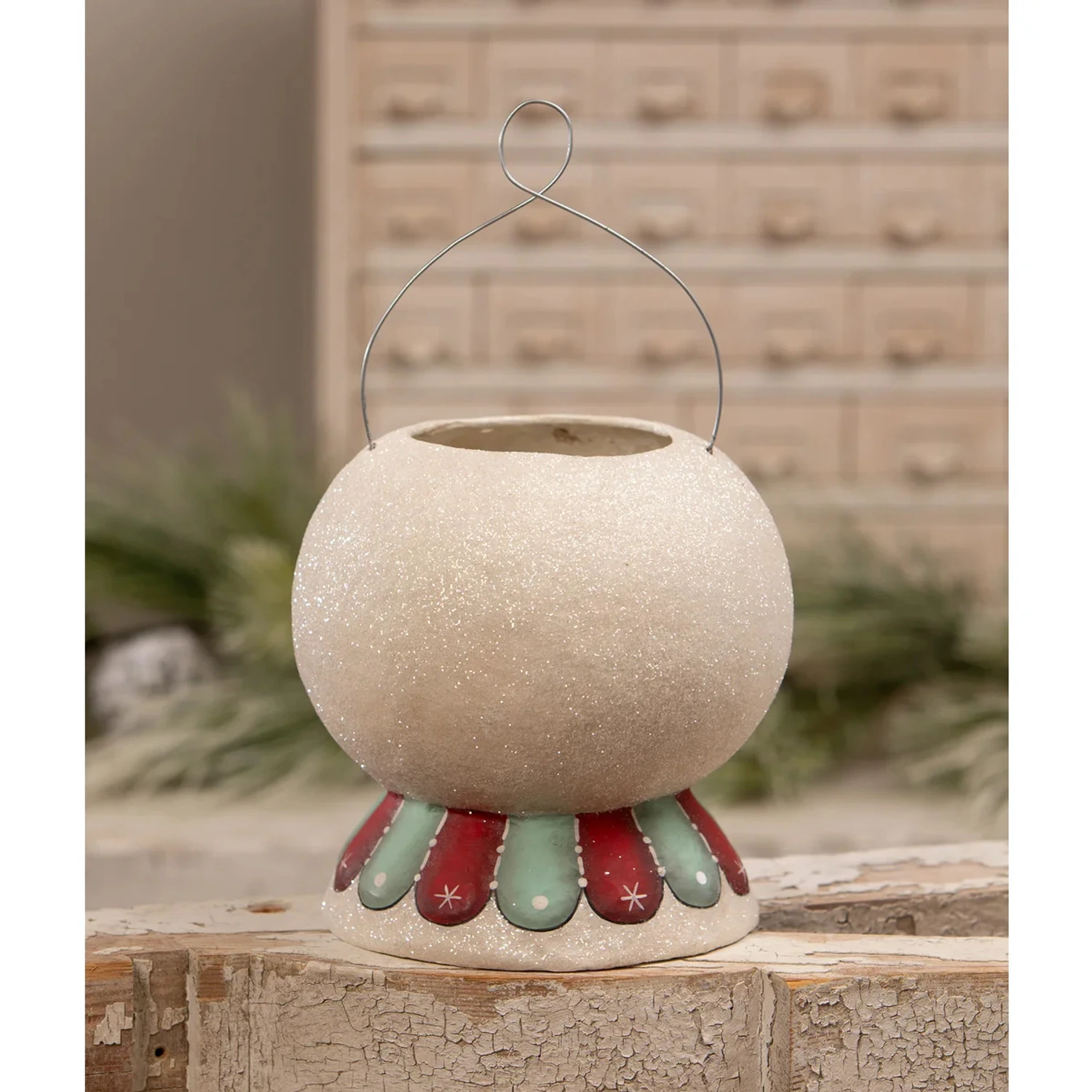 Bethany Lowe 7.75" Minty Beau Snow Glow Lantern Bucket Christmas Decoration JP2033 4 Bethany Lowe 7.75" Minty Beau Snow Glow Lantern Bucket Christmas Decoration JP2033 - Image 2
