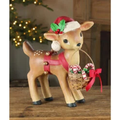 Bethany Lowe 10.75" Reindeer Carrying Basket Vintage Christmas Figure TJ3319 -The Christmas Shop tj3319 lg 52046.1719507488