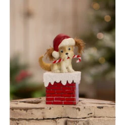 Bethany Lowe 5.75" Christmas Puppy On Box Vintage Christmas Decoration TL3368