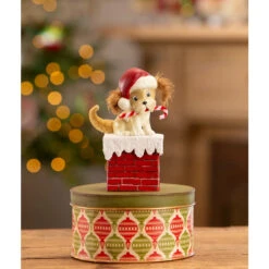 Bethany Lowe 5.75" Christmas Puppy On Box Vintage Christmas Decoration TL3368 -The Christmas Shop tl3368 lg 40965.1719511099