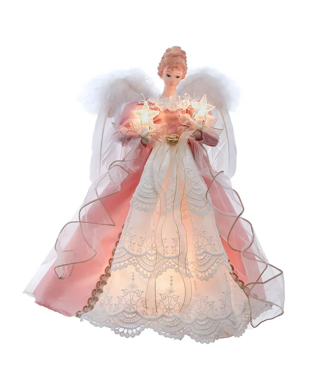Kurt Adler 14" Pink & Ivory Angel Christmas Tree Topper UL2252 3 Kurt Adler 14" Pink & Ivory Angel Christmas Tree Topper UL2252